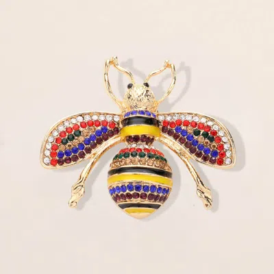 Fashnzfab Rhinestone Embellished Honey Bee Pin Brooch In Multi