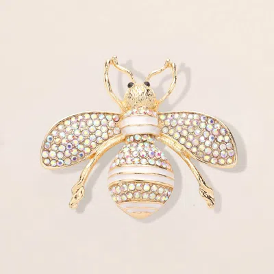 Fashnzfab Rhinestone Embellished Honey Bee Pin Brooch In Gold