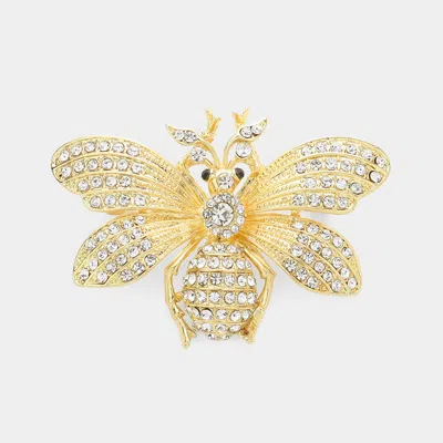 Fashnzfab Rhinestone Embellished Honey Bee Pin Brooch In Silver