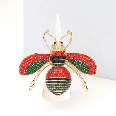 Fashnzfab Rhinestone Embellished Honey Bee Stretch Ring 2" In Multi