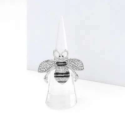 Fashnzfab Rhinestone Embellished Honey Bee Stretch Ring In Metallic