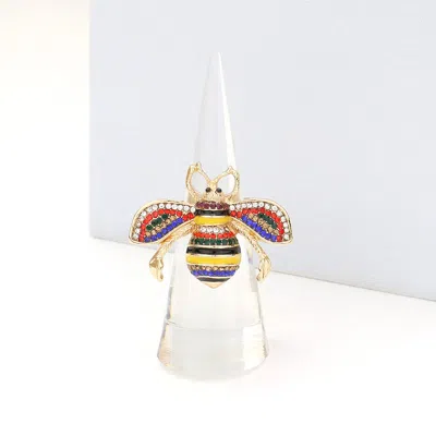 Fashnzfab Rhinestone Embellished Honey Bee Stretch Ring In Multi