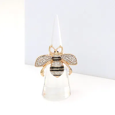 Fashnzfab Rhinestone Embellished Honey Bee Stretch Ring In Multi