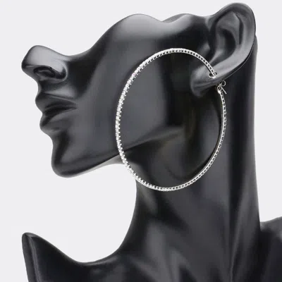Fashnzfab Rhinestone Embellished Hoop Earrings - Ab, Rhodium In Silver