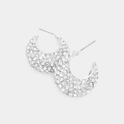 Fashnzfab Rhinestone Embellished Hoop Earrings 0.9" X 0.9" In Silver