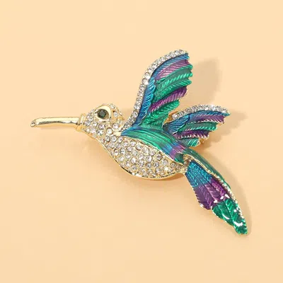 Fashnzfab Rhinestone Embellished Hummingbird Pin Brooch In Gold