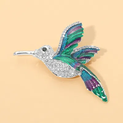 Fashnzfab Rhinestone Embellished Hummingbird Pin Brooch In Green