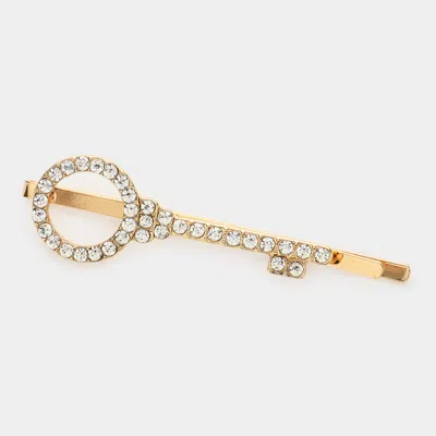 Fashnzfab Rhinestone Embellished Key Hair Bobby Pin In Gold