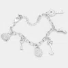 Fashnzfab Rhinestone Embellished Key Lock Metal Stiletto Heel Charm Station Bracelet Rhodium In Multi