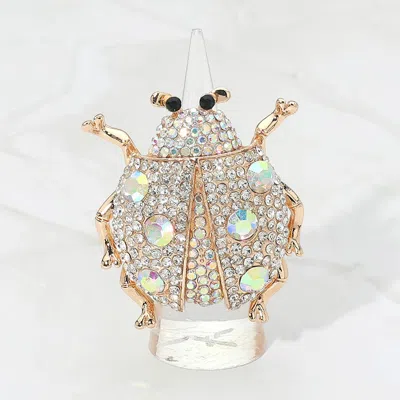 Fashnzfab Rhinestone Embellished Ladybug Stretch Ring In Gold