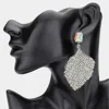 Fashnzfab Rhinestone Embellished Leaf Dangle Earrings - Ab, Rhodium In Multi