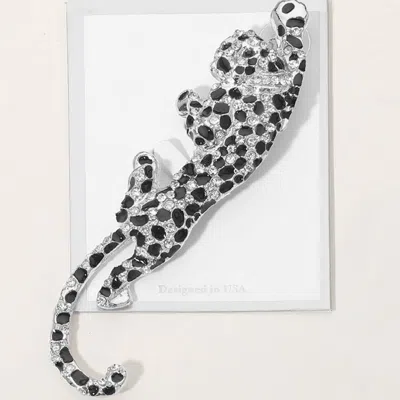 Fashnzfab Rhinestone Embellished Leopard Pin Brooch In Blue