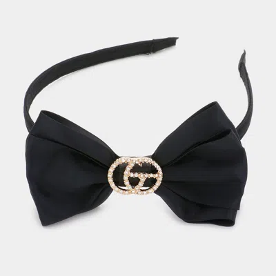 Fashnzfab Rhinestone Embellished Metal Accented Bow Headband In Black