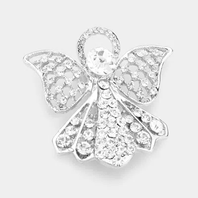 Fashnzfab Rhinestone Embellished Metal Angel Pin Brooch In Silver