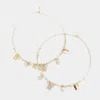 Fashnzfab Rhinestone Embellished Metal Butterfly Beaded Open Circle Earrings - Gold In Gold