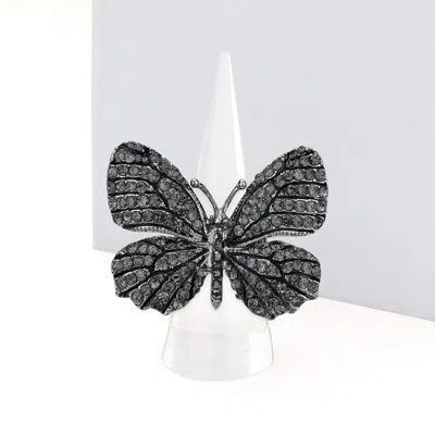 Fashnzfab Rhinestone Embellished Metal Butterfly Stretch Ring In Multi