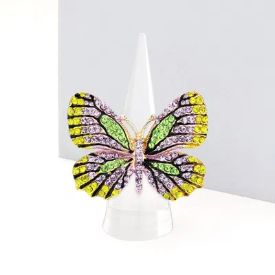Fashnzfab Rhinestone Embellished Metal Butterfly Stretch Ring In Multi