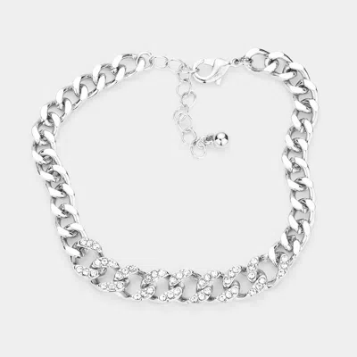 Fashnzfab Rhinestone Embellished Metal Chain Link Bracelet Rhodium In Metallic