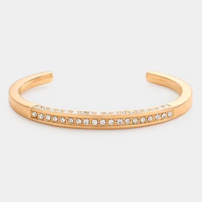 Fashnzfab Rhinestone Embellished Metal Cuff Bracelet In Gold