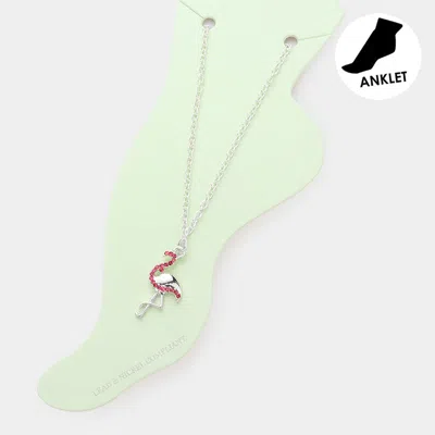 Fashnzfab Rhinestone Embellished Metal Flamingo Charm Anklet - Pink