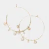 Fashnzfab Rhinestone Embellished Metal Flower Honey Bee Beaded Open Circle Earrings - Gold In Gold