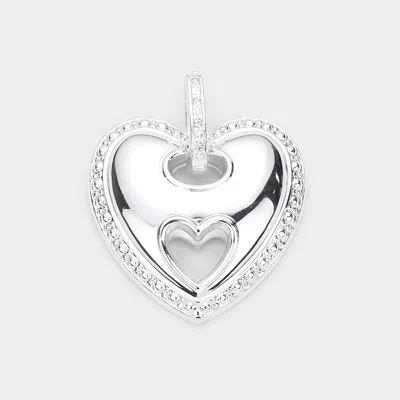 Fashnzfab Rhinestone Embellished Metal Heart Pendant - Rhodium In Multi