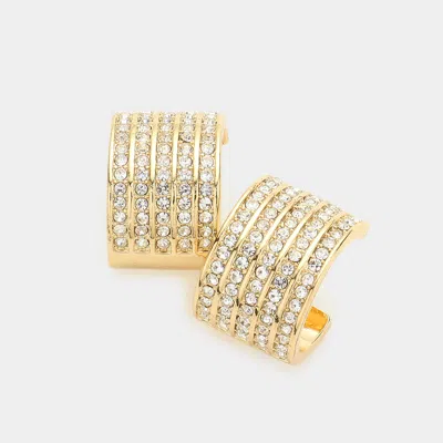 Fashnzfab Rhinestone Embellished Metal Hoop Earrings - Clear, Gold
