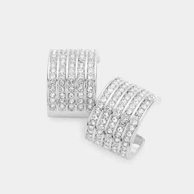 Fashnzfab Rhinestone Embellished Metal Hoop Earrings - Clear, Silver