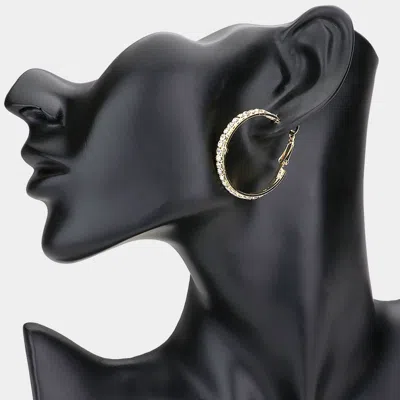 Fashnzfab Rhinestone Embellished Metal Hoop Earrings - Gold