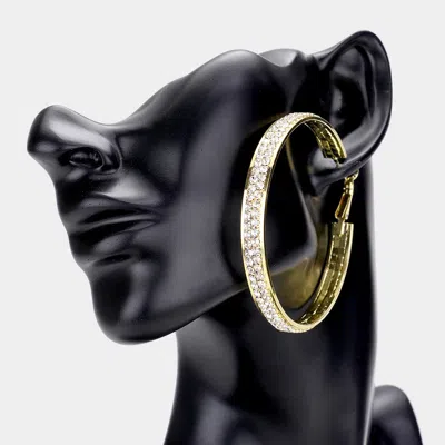 Fashnzfab Rhinestone Embellished Metal Hoop Earrings - Gold