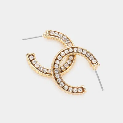 Fashnzfab Rhinestone Embellished Metal Hoop Earrings - Gold
