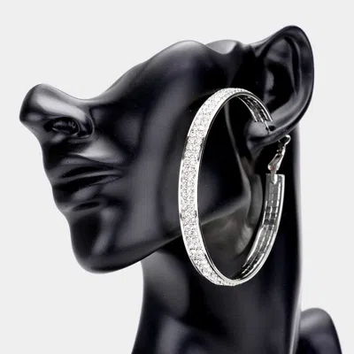 Fashnzfab Rhinestone Embellished Metal Hoop Earrings - Silver