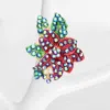 Fashnzfab Rhinestone Embellished Metal Leaf Cluster Stretch Ring - Red In Multi
