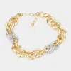 Fashnzfab Rhinestone Embellished Metal Link Bracelet Two Tone In Gold
