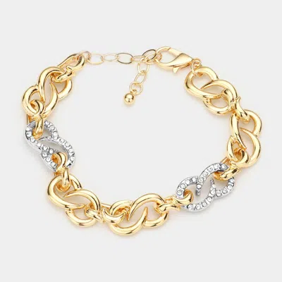 Fashnzfab Rhinestone Embellished Metal Link Bracelet Two Tone In Gold