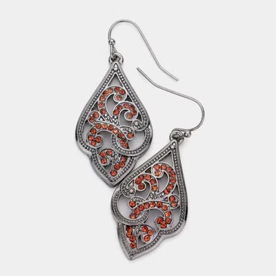 Fashnzfab Rhinestone Embellished Metal Petal Dangle Earrings - Hematite In Metallic