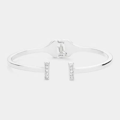 Fashnzfab Rhinestone Embellished Metal Rectangle Tip Hinged Cuff Bracelet Silver In Metallic