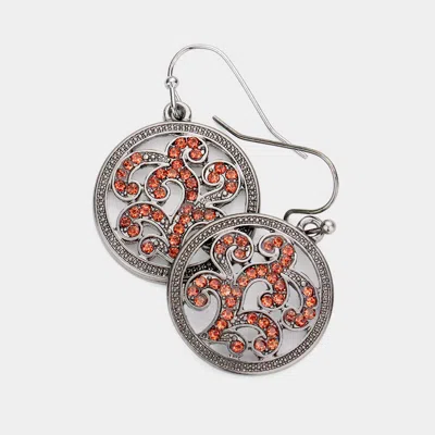 Fashnzfab Rhinestone Embellished Metal Round Dangle Earrings In Brown