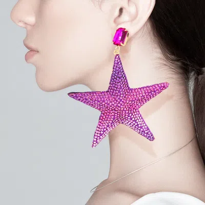 Fashnzfab Rhinestone Embellished Metal Star Dangle Earrings In Pattern