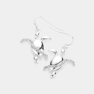 Fashnzfab Rhinestone Embellished Metal Turtle Dangle Earrings In Metallic