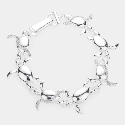 Fashnzfab Rhinestone Embellished Metal Turtle Link Magnetic Bracelet In Silver