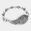 Fashnzfab Rhinestone Embellished Metal Wing Stretch Bracelet Silver Burnished In Multi