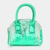 Fashnzfab Rhinestone Embellished Metallic Tote / Crossbody Bag In Green
