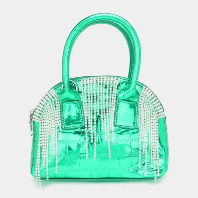 Fashnzfab Rhinestone Embellished Metallic Tote / Crossbody Bag In Green