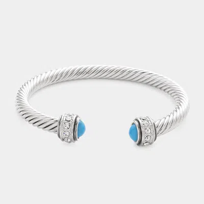 Fashnzfab Rhinestone Embellished Natural Stone Tip Cuff Bracelet Turquoise In Blue