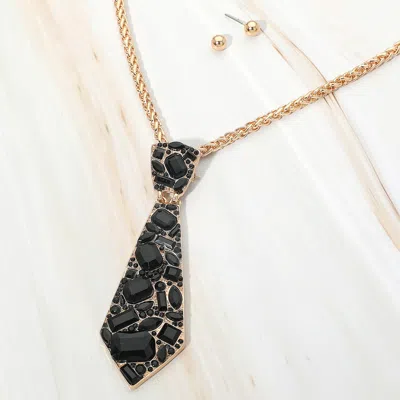 Fashnzfab Rhinestone Embellished Necktie Pendant Necklace In Pink