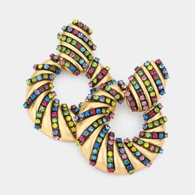 Fashnzfab Rhinestone Embellished Open Circle Dangle Earrings In Gold