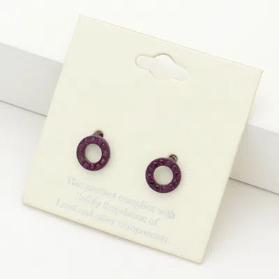 Fashnzfab Rhinestone Embellished Open Circle Stud Earrings - Amethyst In Brown