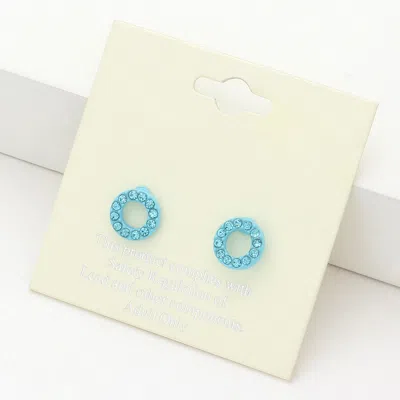 Fashnzfab Rhinestone Embellished Open Circle Stud Earrings - Aqua In Blue