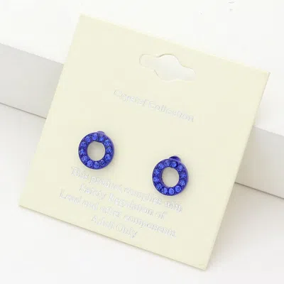 Fashnzfab Rhinestone Embellished Open Circle Stud Earrings - Sapphire In Blue